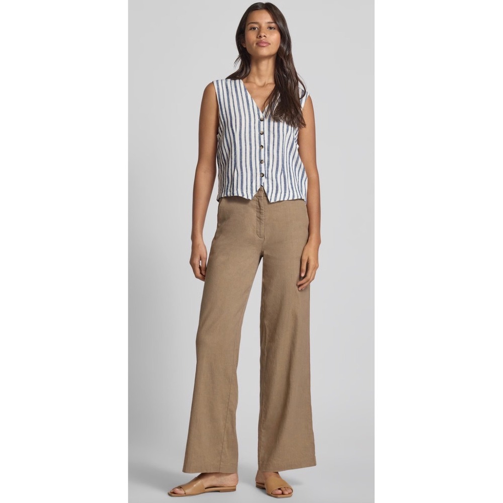 b.young Byfalakka Waistcoat Linen Blend Striped Button Front Vest Top Size 34